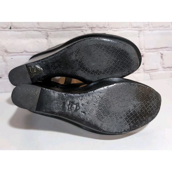 Tory Burch Lexington Black Leather Platform Wedge Sandals 9 Heels - Picture 10 of 13